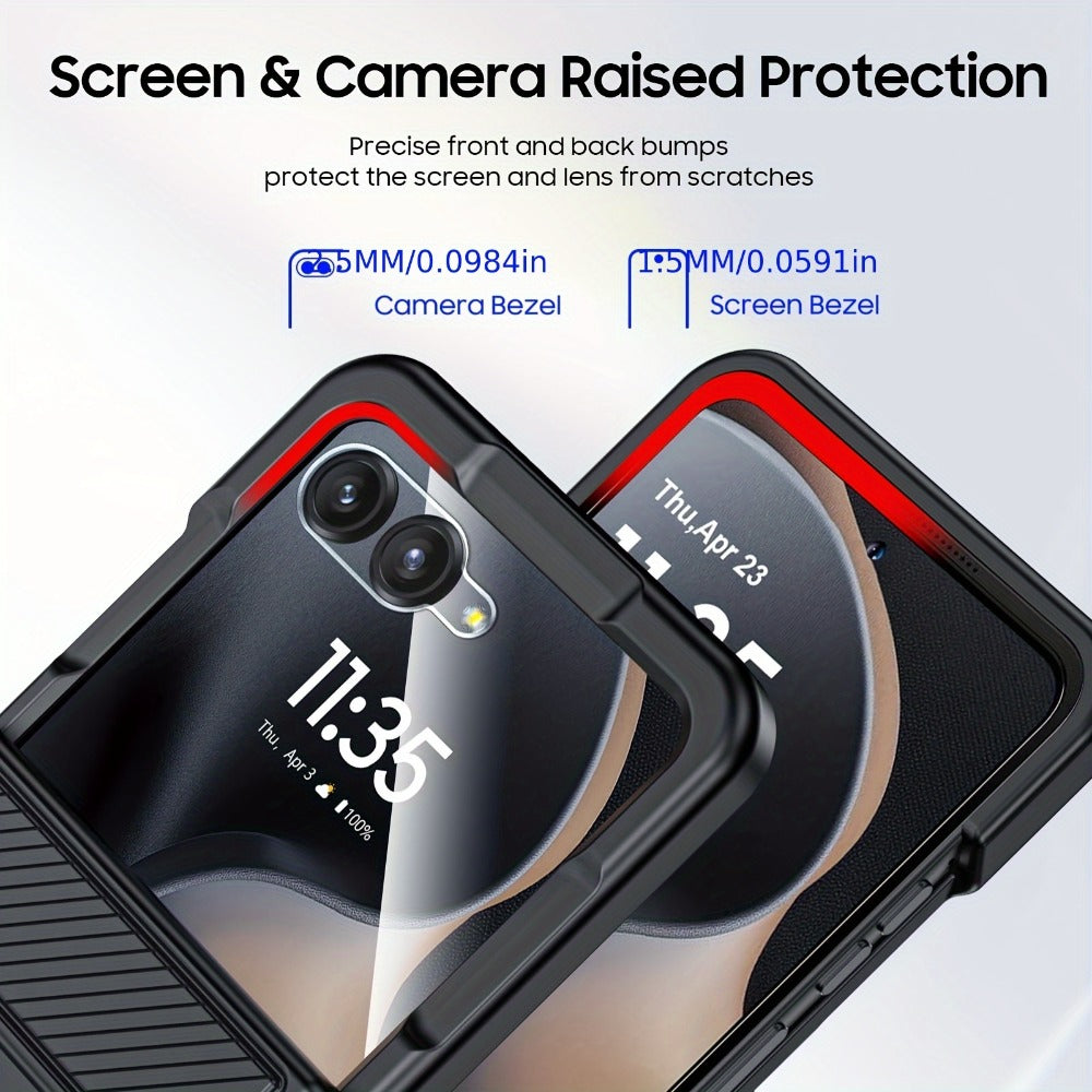 Phone Case Hinge Protector with Built-In Screen Cover, Card Clip and Lanyard for Motorola Razr 2024 and 2025