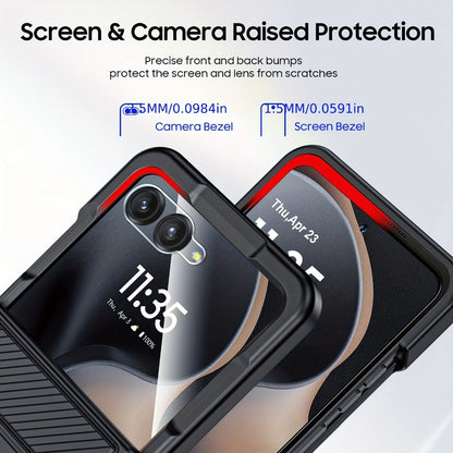 Phone Case Hinge Protector with Built-In Screen Cover, Card Clip and Lanyard for Motorola Razr 2024 and 2025