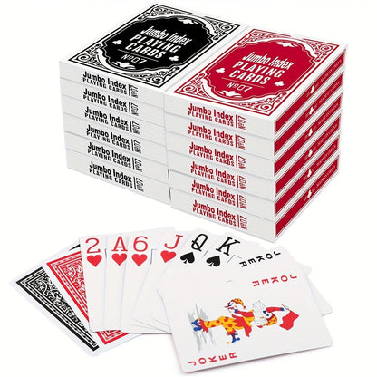 Twelve-Deck Jumbo Index Playing Card Set with Six Black and Six Red Poker-Size Decks for Table Games