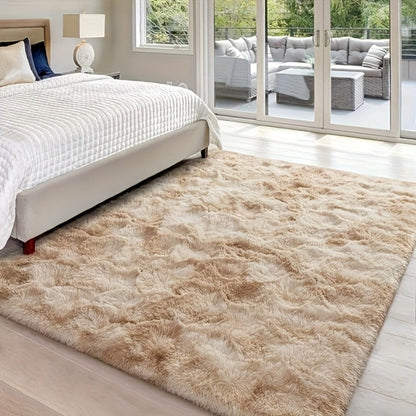 Area Rug Fluffy Faux-Fur Shag in Solid, Tie-Dye and Ombre Colors with Six Retained Room Sizes
