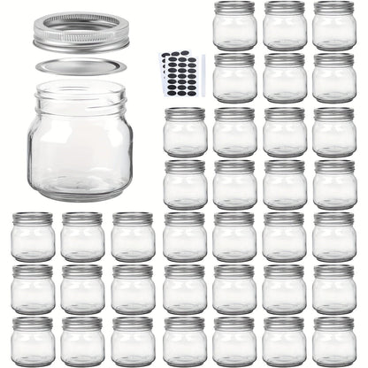 8 oz Glass Mason-Style Storage Jar Multipacks with 9, 18, 27 or 36 Jars and Four Lid Configurations
