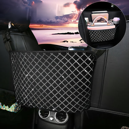 Rhinestone Car Seat Back Purse Holder and Mesh Barrier in Six Crystal Color Checkouts for Cars and SUVs