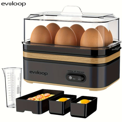 Electric Egg Cooker 6 Egg Capacity Rapid BPA Free Stainless Steel 400W for Hard Boiled Poached Scrambled Eggs Omelets Auto Shut Off Kitchen Appliance Green Wood Silver