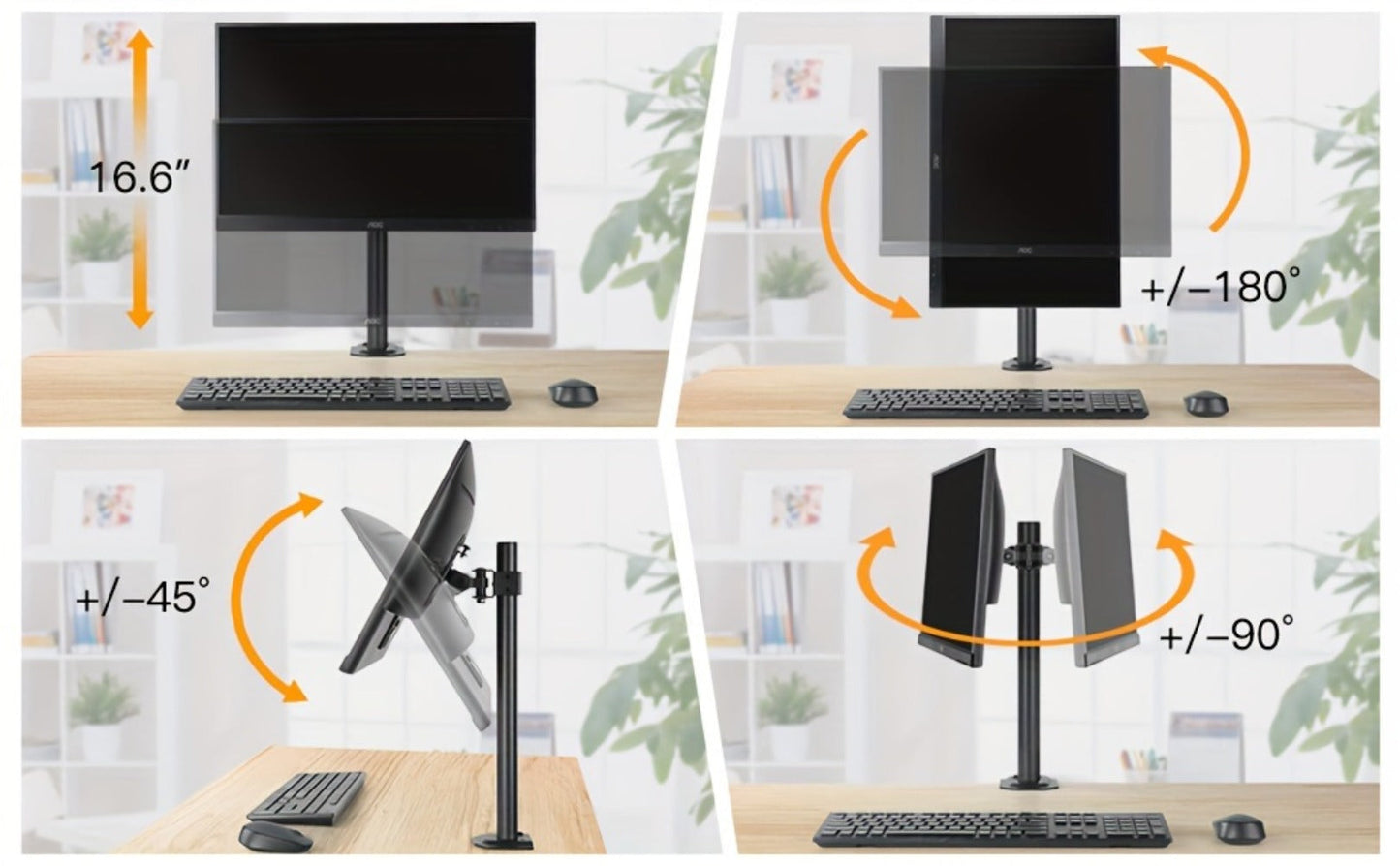 Single & Dual Monitor Mount for 13-32 Inch Screens, VESA Desk Mount Arm, 19.8 lbs Capacity, 16.3" Height Extension, ±45° Tilt ±90° Swivel, Heavy-Duty Steel C-Clamp & Grommet Base, Space-Saving Home Office Stand