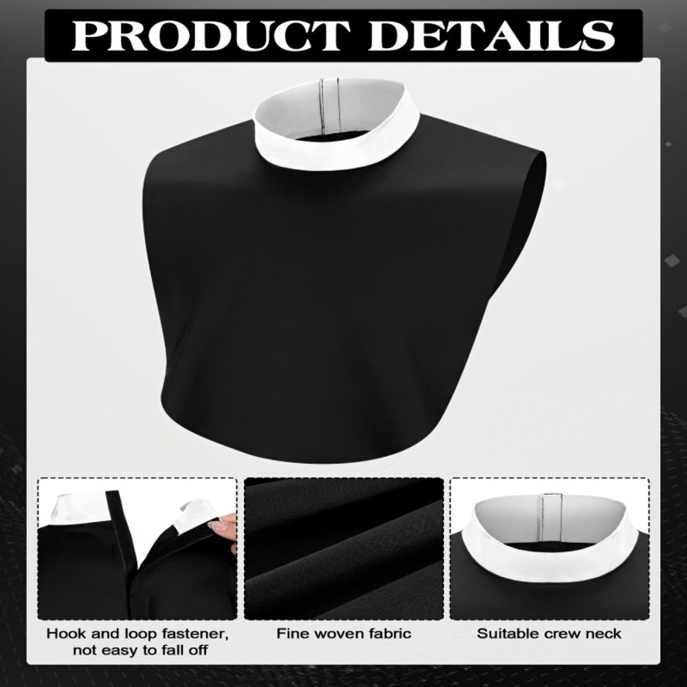 Clergy Collar Costume Bib Set, Three-Pack in Black and White with Hook-and-Loop Neck Fasteners