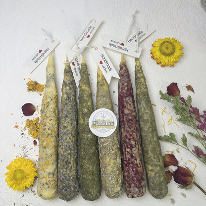 Handmade Herbal Scented Candles Set of 6 – Dried Flower Pillar Candles, Sage Lavender Cedar Mint Rose Scents, 12Hr Burn, Aromatherapy Yoga Meditation Sleep Aid, Wedding Home Decor Holiday Gift