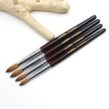 Red-Wine Handle Acrylic Nail Brush in Exact Checkout Sizes #8, #10, #12, #14, #16 or #18 with Pictured Round Tip