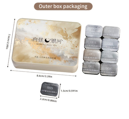 Shimmer Nail Art Gel Nine-Color Grid Palette with Metallic Neutral or Milky Way Color Selection