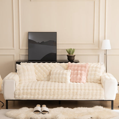 Sofa Cover Bubble Faux Rabbit Fur Panels with Silicone Non-Slip Backing for Seat, Armrest or Backrest