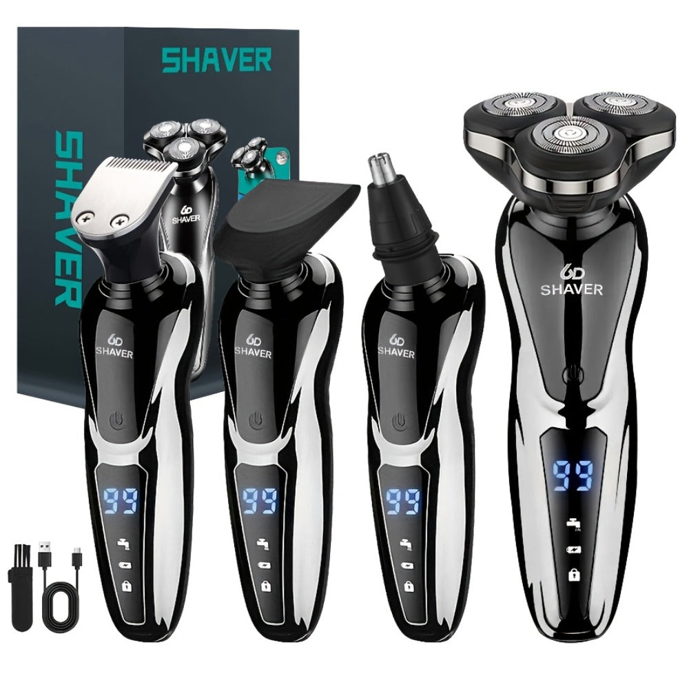 Black Three-Head Rotary Shaver with Digital Display in Standalone, Three-Piece or Four-Piece Sets