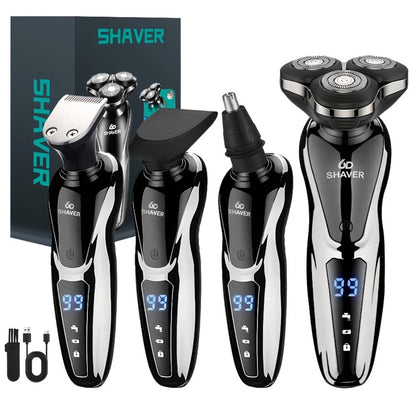 Black Three-Head Rotary Shaver with Digital Display in Standalone, Three-Piece or Four-Piece Sets