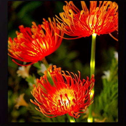 Solar Garden Light Flower Stakes 2-Pack with Three Heads and Yellow, Pink or Red Options for Lawn Decor