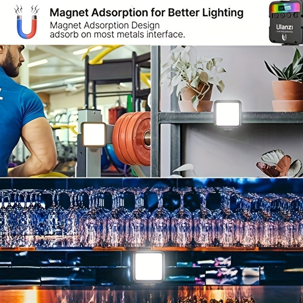 ULANZI VL49 RGB Video Light 360° Full Color LED Camera Light Panel - 2000mAh Rechargeable Dimmable Photography Lighting with 3 Cold Shoe Mounts & Magnetic Attachment for Portrait Studio Content Creation
