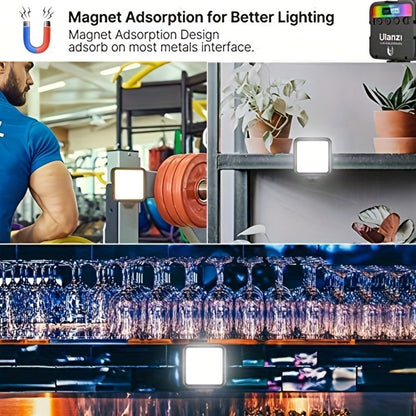 ULANZI VL49 RGB Video Light 360° Full Color LED Camera Light Panel - 2000mAh Rechargeable Dimmable Photography Lighting with 3 Cold Shoe Mounts & Magnetic Attachment for Portrait Studio Content Creation