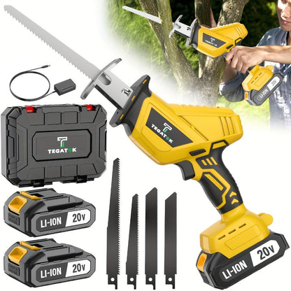 Electric Reciprocating Saw Cordless with LED Light & Safety Lock – Multi-Purpose Cutting Tool with Replaceable Blades, 1 or 2 Battery Options, Carrying Case Included