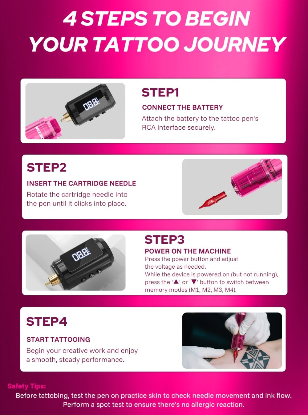 Tattoo Gun Kit Neebol Cordless Wireless 1600mAh Battery 20 Cartridge Needles 8 Inks White Soap Complete Tattoo Machine Set for Beginners & Artists Body Art Gift