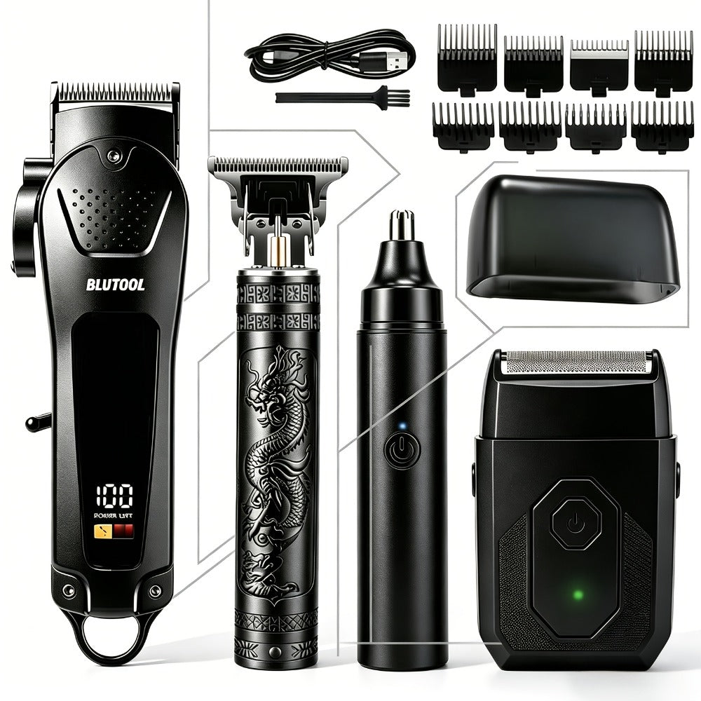 USB Precision Hair Clipper Set for Men – Wireless Electric Clippers & Nose Trimmer Shaver, 2/4pcs Professional Cordless Grooming Kit for Personal Use, Hairdressing & Barber Gift