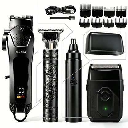 USB Precision Hair Clipper Set for Men – Wireless Electric Clippers & Nose Trimmer Shaver, 2/4pcs Professional Cordless Grooming Kit for Personal Use, Hairdressing & Barber Gift