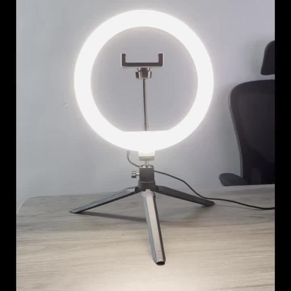 10-Inch Ring Light with Inline Cable Controls, Phone Holder and Desktop Bracket or Mini Tripod Options