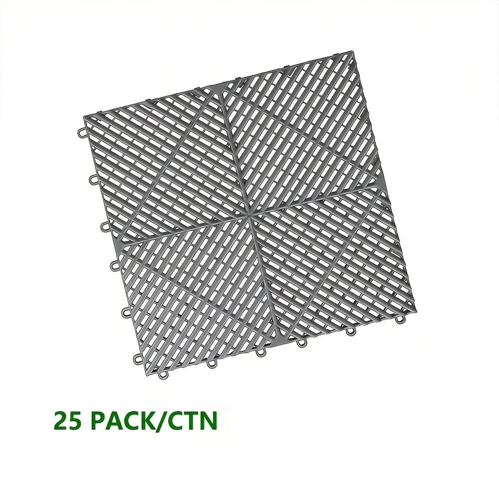 Garage Floor Tiles 25Pcs – Interlocking Plastic Mesh Spliced Floor Mats for Car Wash Auto Detailing Garage Flooring, 5 Colors Available