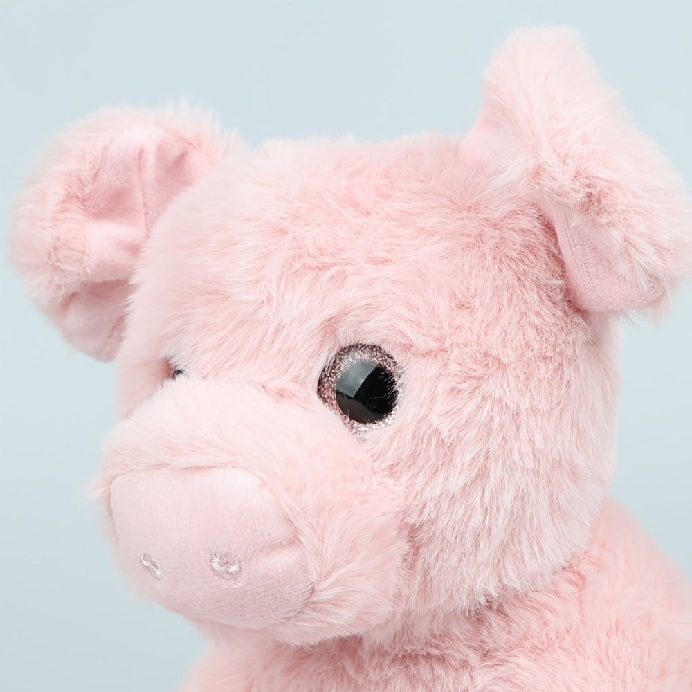 Stuffed Animal Pink Pig with Big Eyes, Curled Tail and Pillow-Style Body for Nursery or Sofa Decor