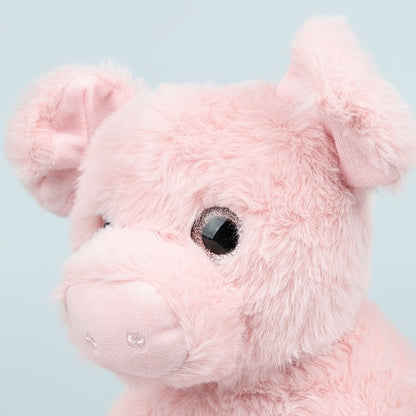 Stuffed Animal Pink Pig with Big Eyes, Curled Tail and Pillow-Style Body for Nursery or Sofa Decor