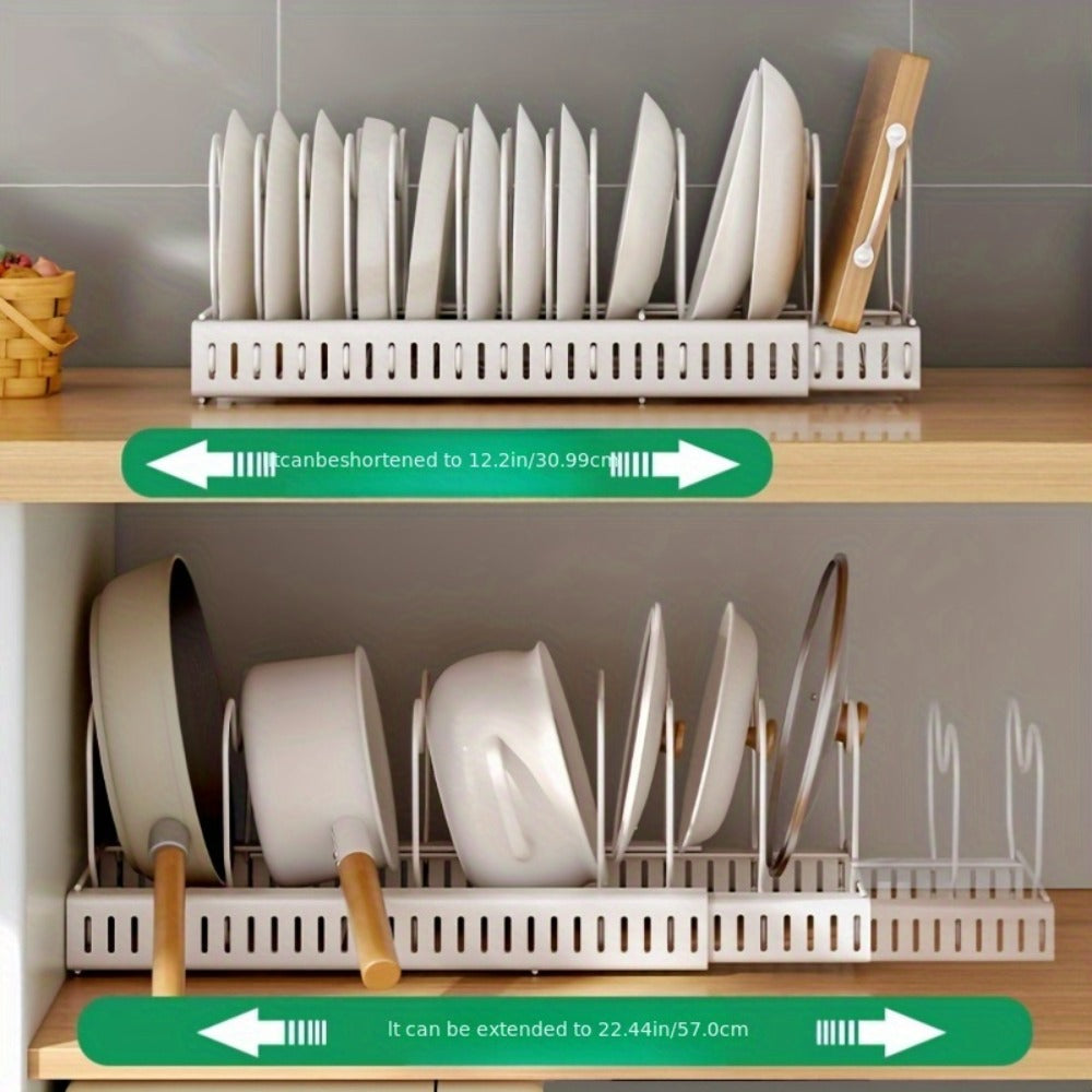 Dish Rack Kitchen Organizer Metal Plate-Slot Countertop Stand with Gold-Tone Accents in Black or White