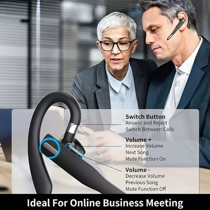 Single Ear Bluetooth Business Earbud with Microphone 15-Hour Call Time 15-Day Standby Rotating Earplug Touch Control for Driving Office Sports Voice Calls Video Work