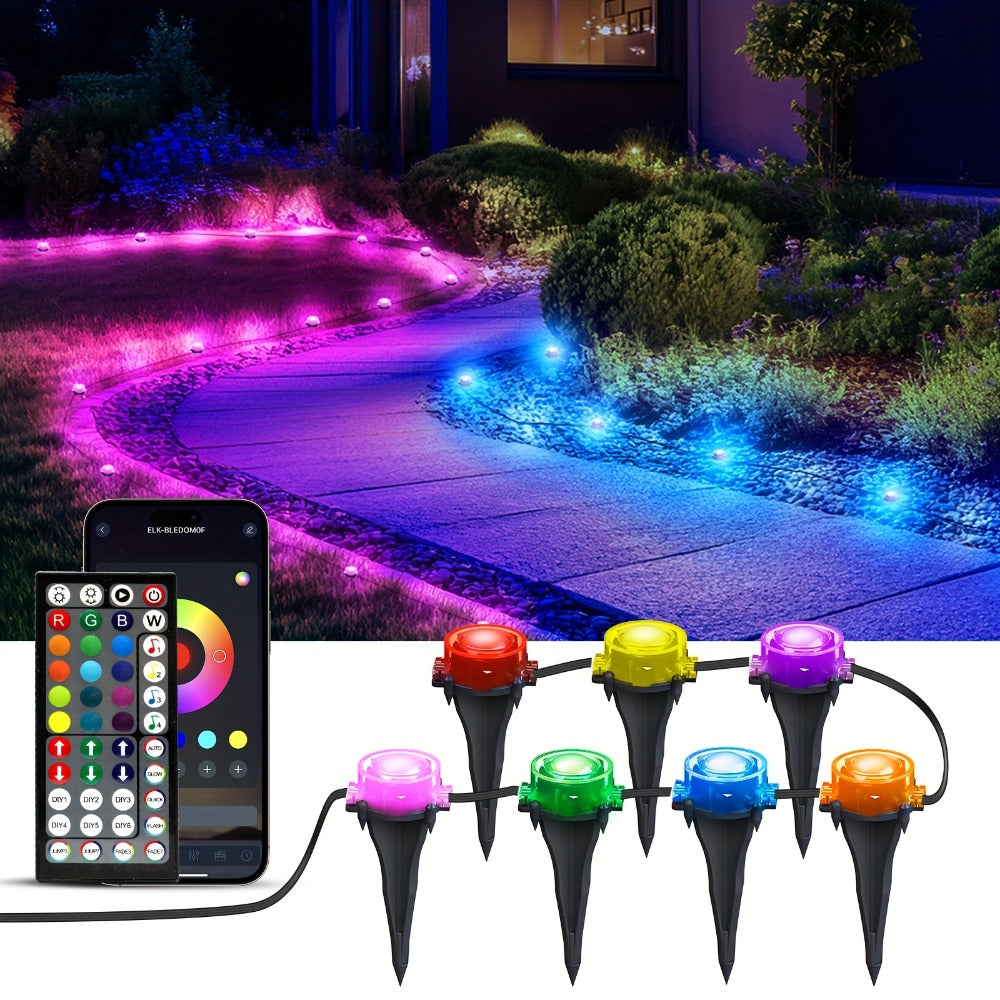 RGB Outdoor Pathway Lights 16 Million Color Changing Music Sync - Remote & APP Control Timer Waterproof 50FT to 200FT Ground Lights for Lawn Yard Garden Patio Christmas Halloween Party Decoration