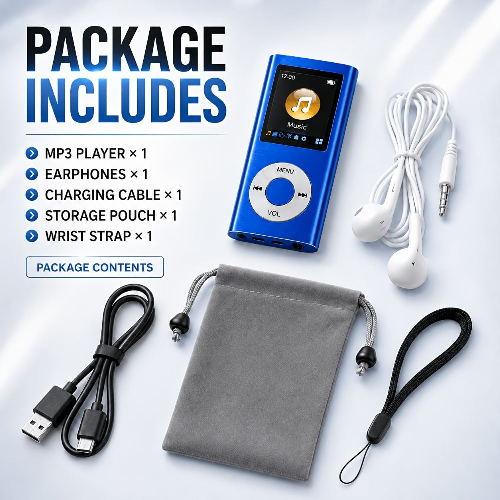 Aluminum Alloy MP3 Player 64GB with Earphone & Charging Cable, Slim 1.8 Inch LCD Portable Music Player, 200mAh Rechargeable Battery, Supports MP3 WMA FLAC APE, TF Micro SD Card Up to 64GB (Card Not Included)