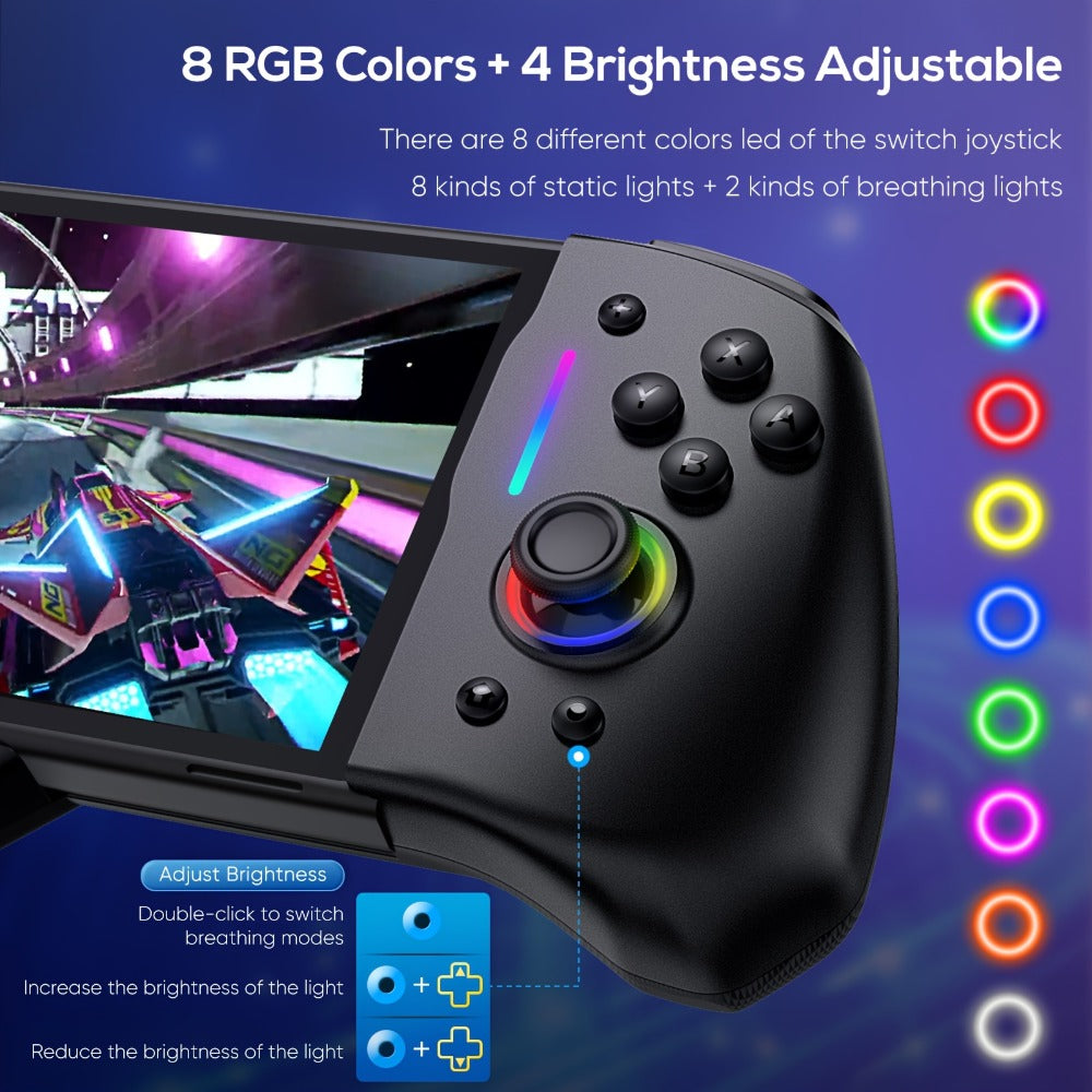 Telescopic RGB Gaming Controller Grip, Model NT197B with Dual Vibration and Switch or Switch OLED Fit