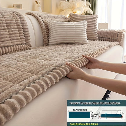 Wavy-Edge Plush Sofa Cushion Cover in Four Colors with Single-, Two-, Three- or Four-Seat Sizes