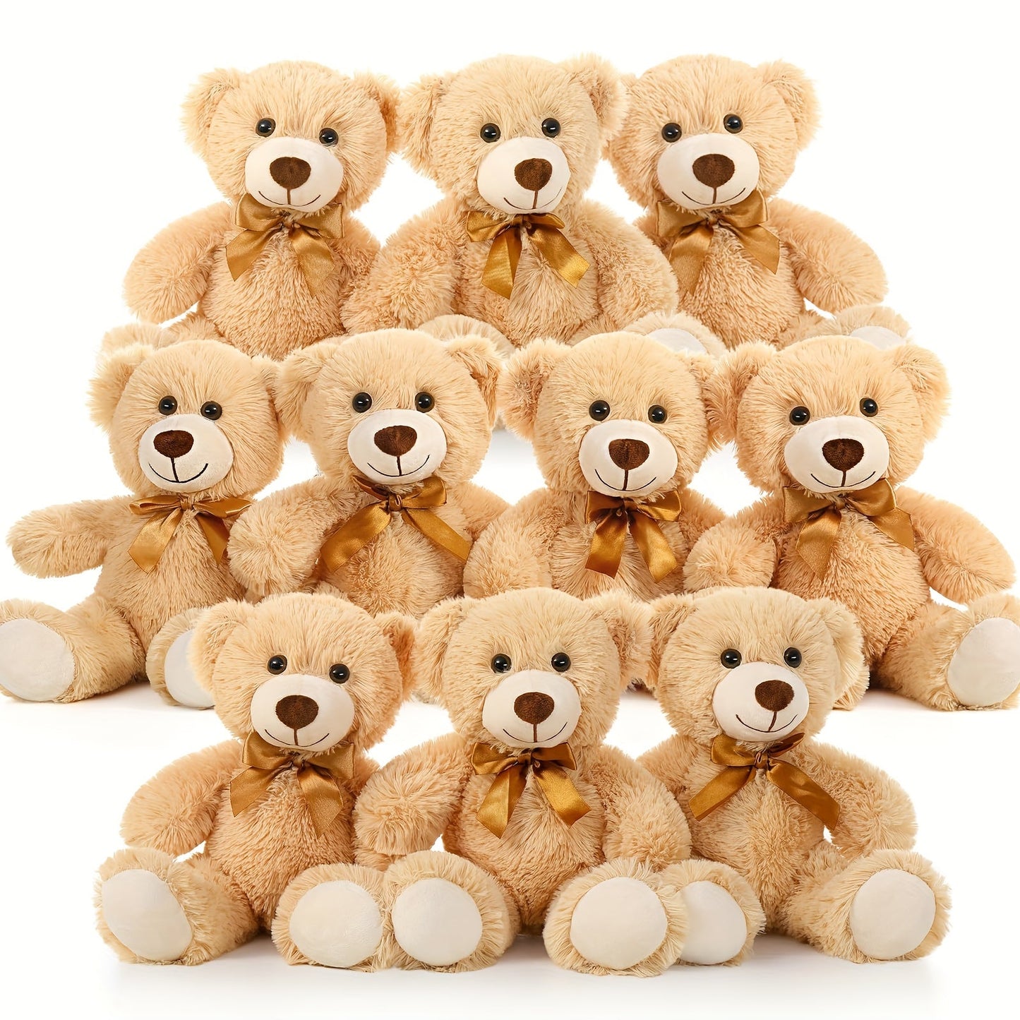 Plush Toy Eight-Pack of 11-Inch Teddy Bears in Dark Brown or Khaki for Events and Favors for Character Display, Room Decor and Gift