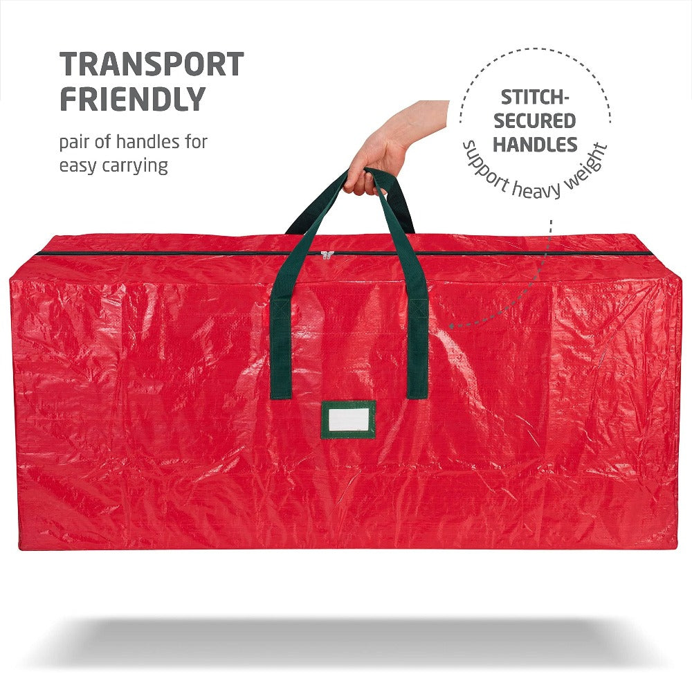7.5-Foot Christmas Tree Storage Bag with Dual Zippers, Reinforced Carry Handles and Red Tarp-Like Cover