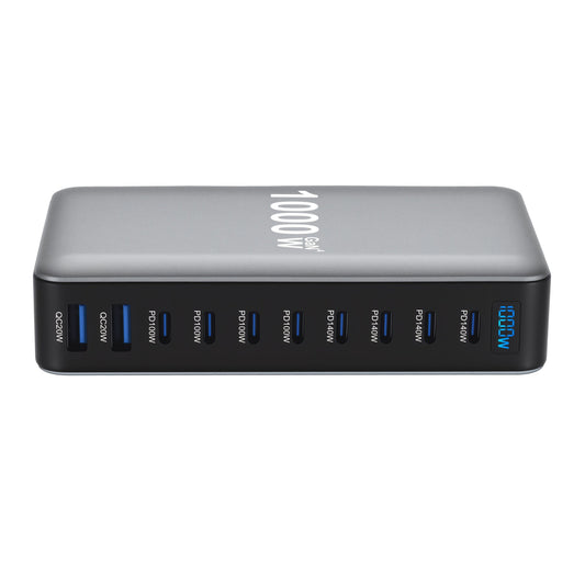 GaN Charging Station 1000W GaN3 10-Port USB-C Fast Charger for Laptops Tablets Smartphones 110-240V Universal Travel Power Hub Multi-Device Desktop