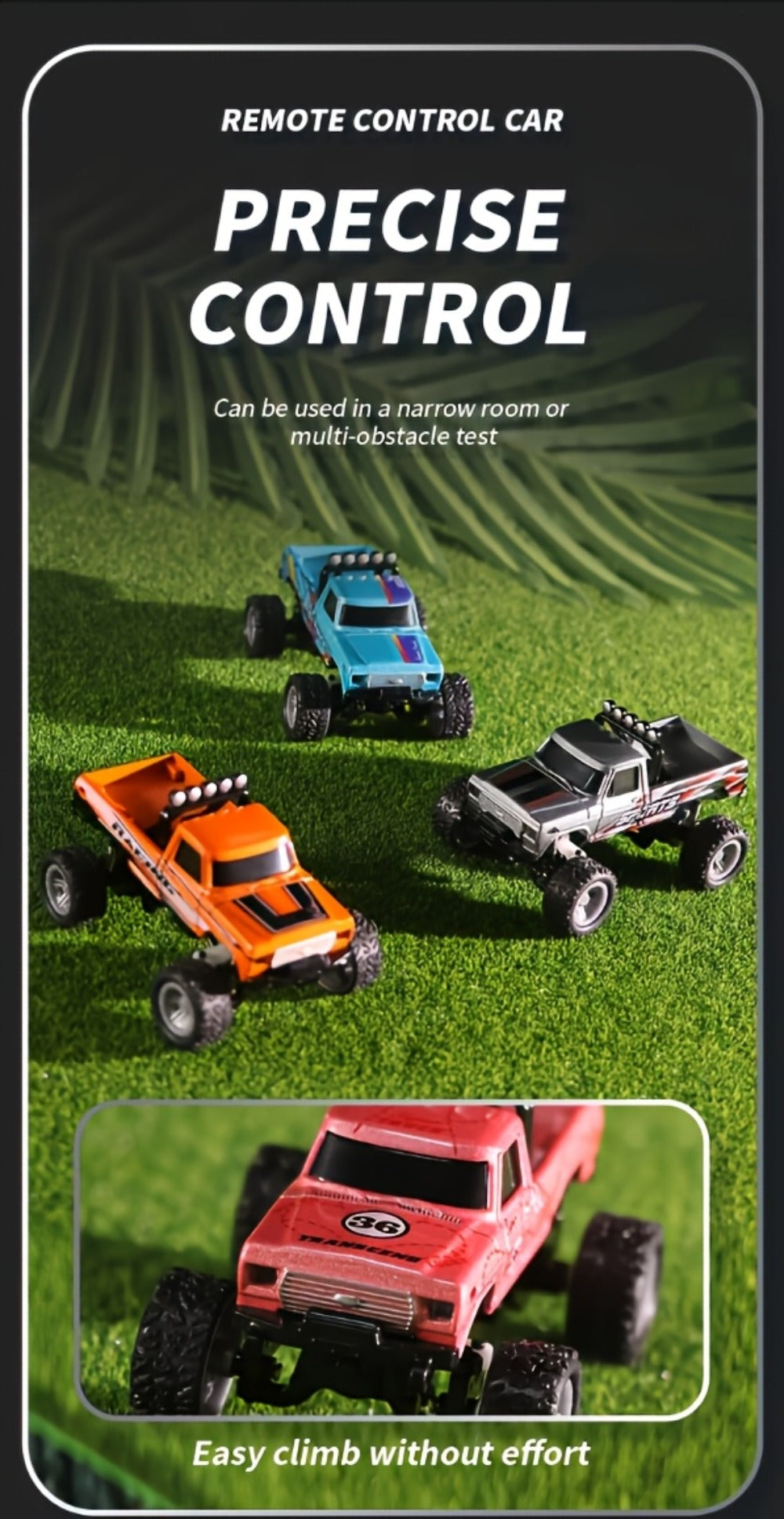 Remote Control Car, 1:64 Scale Alloy Mini Off-Road Truck with 2.4GHz Control, Shock Suspension, Running Lights and Five Colors