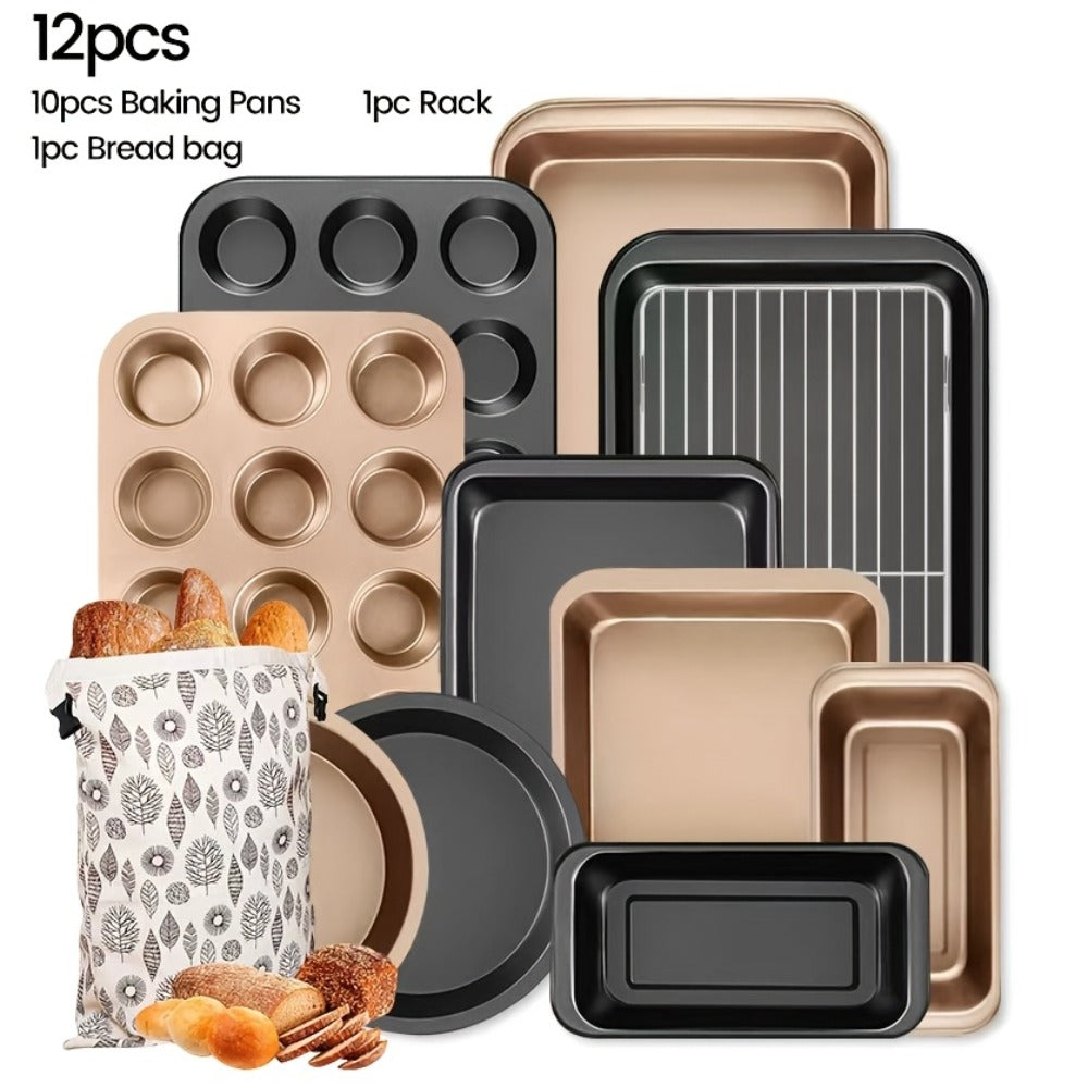 Mixed-Color Bakeware Set with 2–18 Pieces, Cake and Muffin Pans, Trays, Racks and Tools Pictured