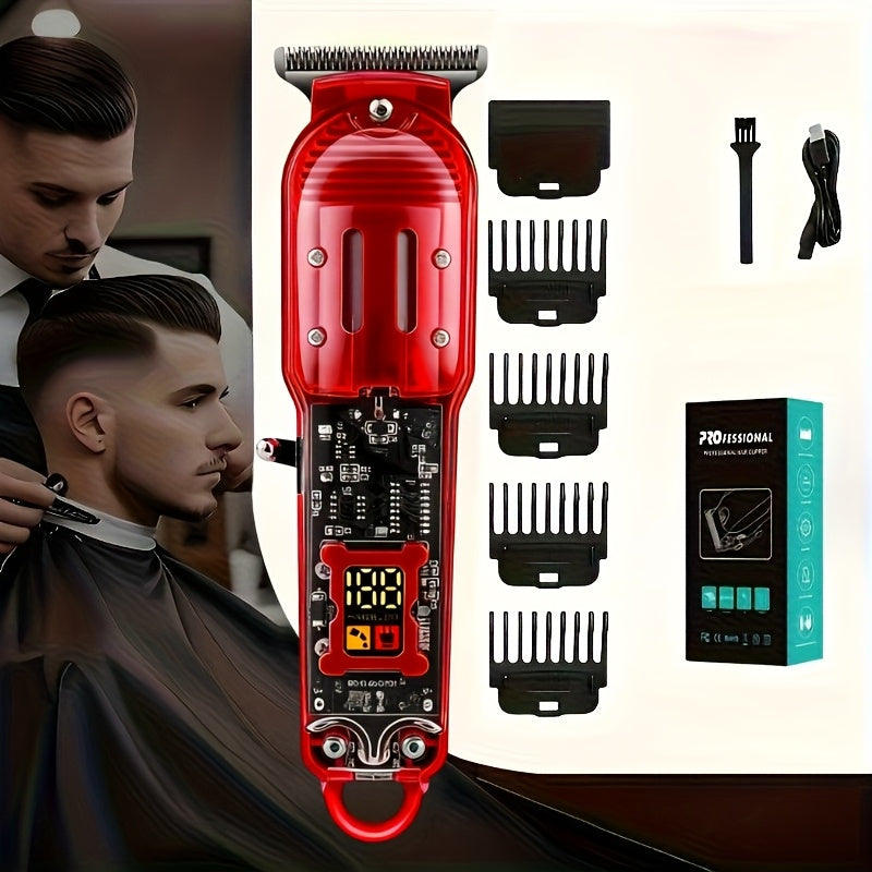 LED Hair Clipper for Men - USB-C Rechargeable Cordless Beard Trimmer with LED Display & 4 Guide Combs, Barber-Grade Home Haircut Kit, Blue Green Red Black, Gift for Men