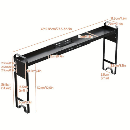 Expandable Stove Shelf Kitchen Organizer with 27.4-32.7-Inch Width, Adjustable Height and Utility Hooks