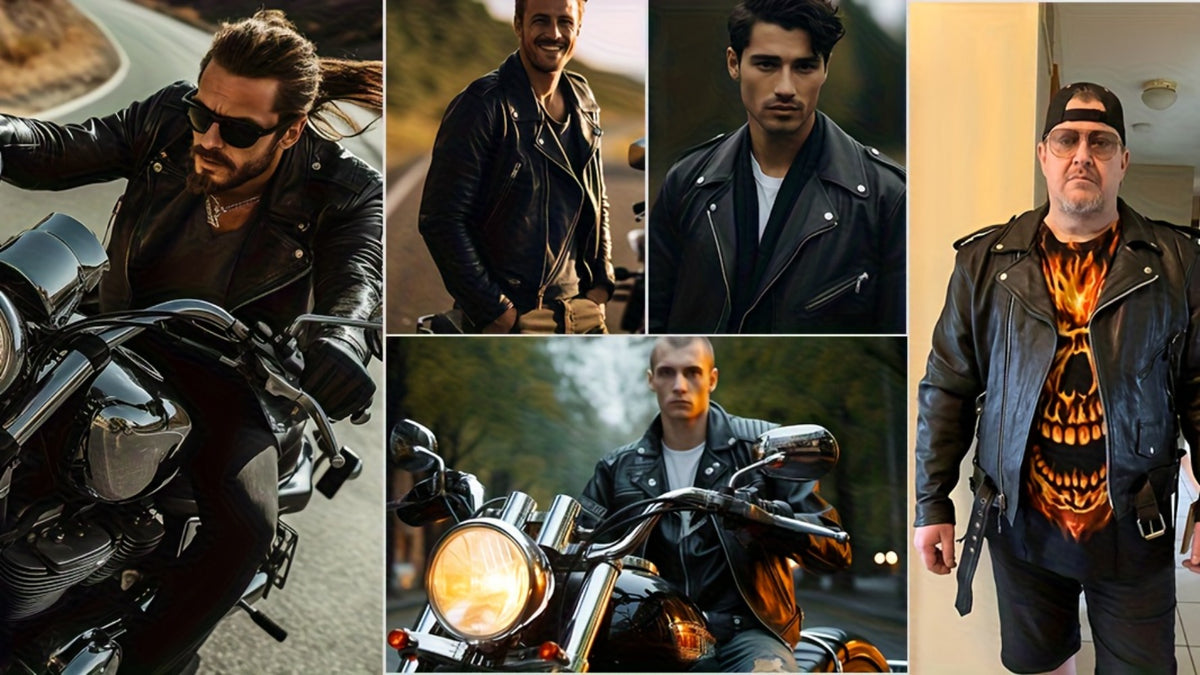 Motorcycle Leather Jacket Men – Heavy Duty Cowhide, Classic Black, Multiple Pockets, Adjustable Laces, Sizes S–XXXXL
