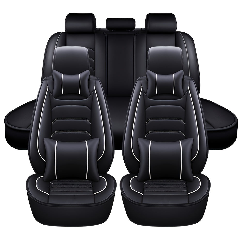 Car Seat Covers 5-Seat Faux Leather Set with Foam Padding and Optional Matching Pillow Pieces