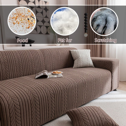 Sofa Cover Elastic Velvet Leaf Jacquard Full-Cover Slipcover with Pillowcase for 1 to 4-Seater Sofas