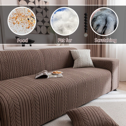 Sofa Cover Elastic Velvet Leaf Jacquard Full-Cover Slipcover with Pillowcase for 1 to 4-Seater Sofas