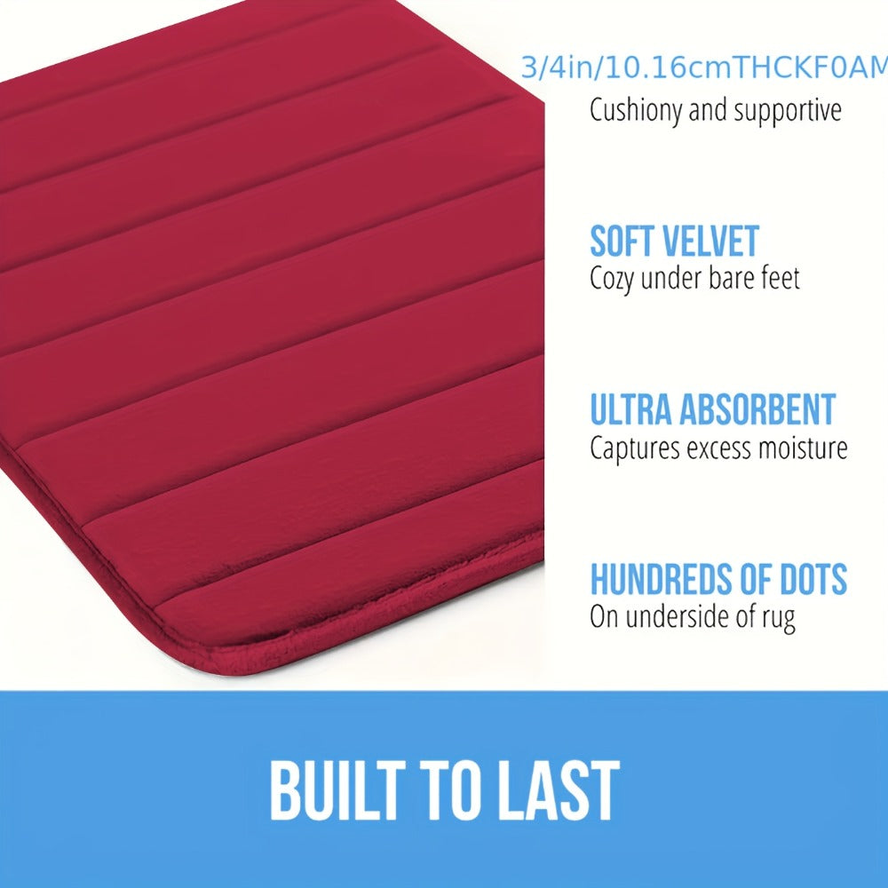 Channel-Stitched Three-Piece Padded Bath Mat Set with Long Runner and Two Matching Rugs in Nine Solid Colors