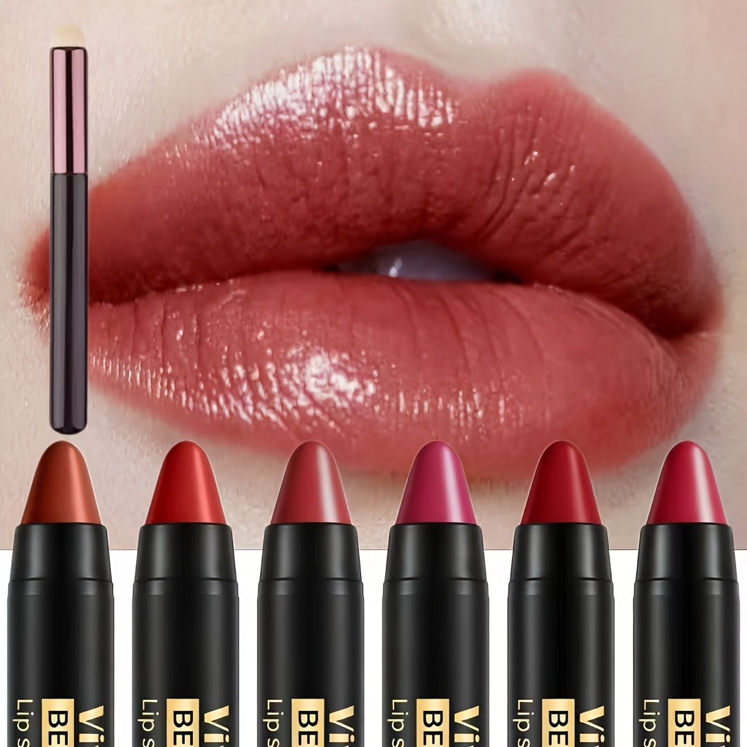 Six-Piece Lipstick Pen Set with Black-and-Gold Cases, Six Pictured Shades and 10.8 cm Stick Length
