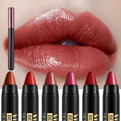 Six-Piece Lipstick Pen Set with Black-and-Gold Cases, Six Pictured Shades and 10.8 cm Stick Length