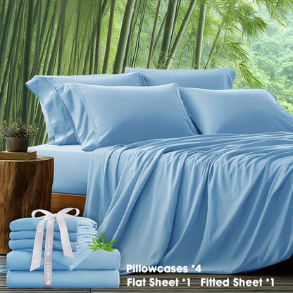 Bamboo Blend Bed Sheet Set 6pcs – Flat Sheet, Fitted Sheet & 4 Pillowcases, Ultra Soft Lyocell Viscose Breathable Bedding for Hot Sleepers, Deep Pocket Twin Full Queen King, 11 Colors
