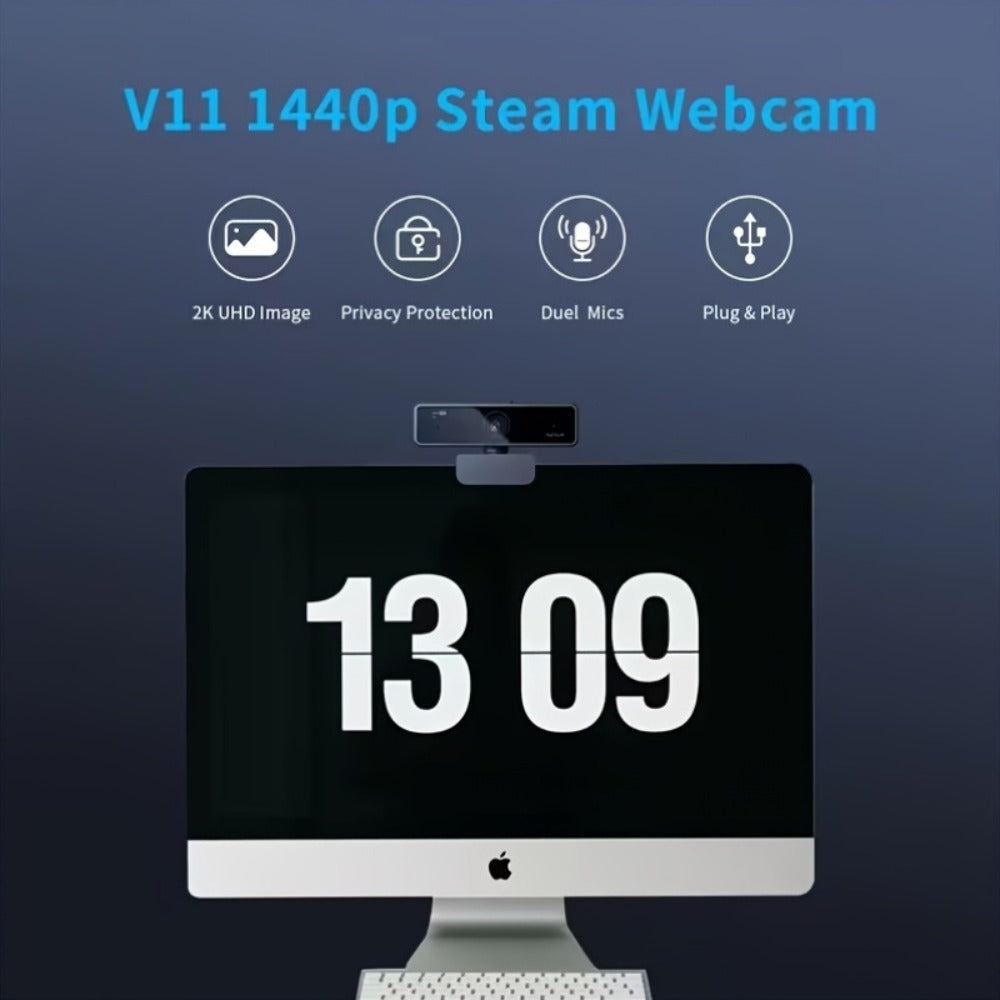 2K Webcam with Dual Microphone for PC Laptop, Nuroum V11 1440P HD USB Conference Camera, 360° Rotatable, Auto Light Correction, Privacy Cover, Works with Zoom Meet Teams Skype, Plug and Play