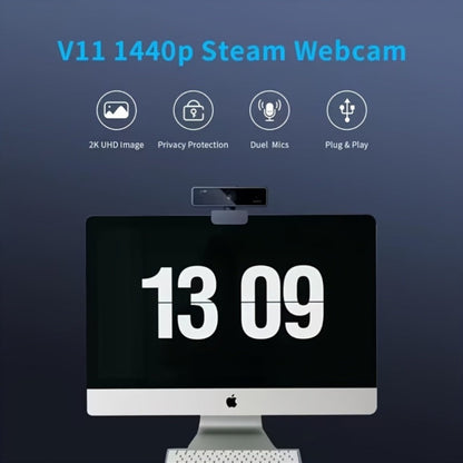 2K Webcam with Dual Microphone for PC Laptop, Nuroum V11 1440P HD USB Conference Camera, 360° Rotatable, Auto Light Correction, Privacy Cover, Works with Zoom Meet Teams Skype, Plug and Play
