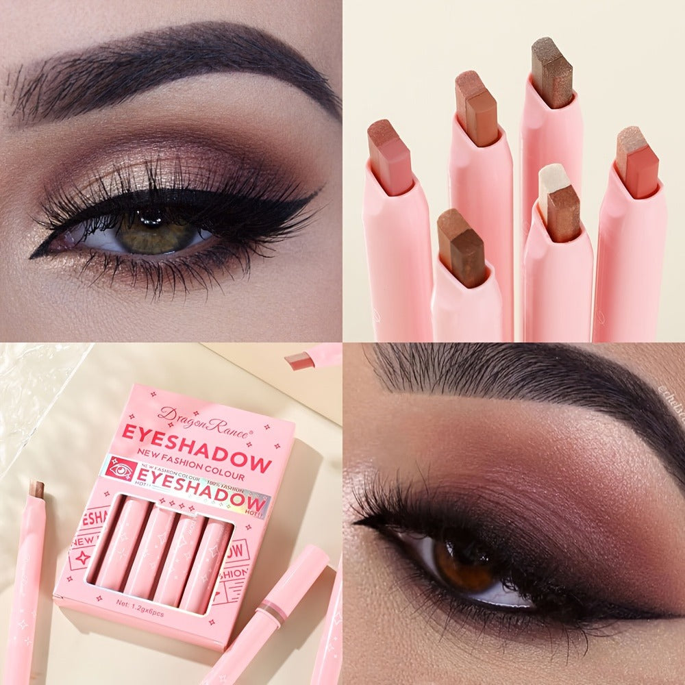 Dual-Color Eyeshadow Stick Set 6pcs Waterproof Two-Tone Eye Shadow Pencil – Smudge-Proof, Non-Fading, Blendable Shimmer & Matte Eye Makeup Kit for Women Beginners, Holiday Gift